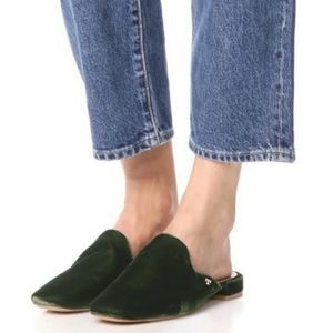 NWT Tory Burch Carlotta Velvet Flat Mule Green 8.5